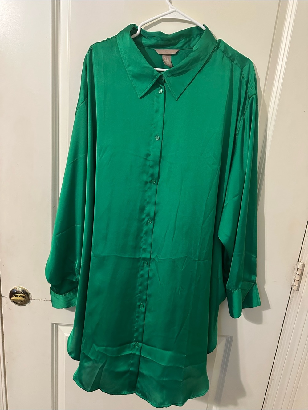 H&M Emerald Green Satin Button-Down Shirt